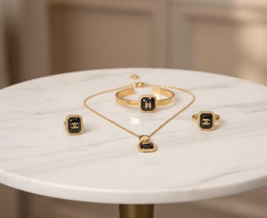 Black Enamel Logo Jewelry Set