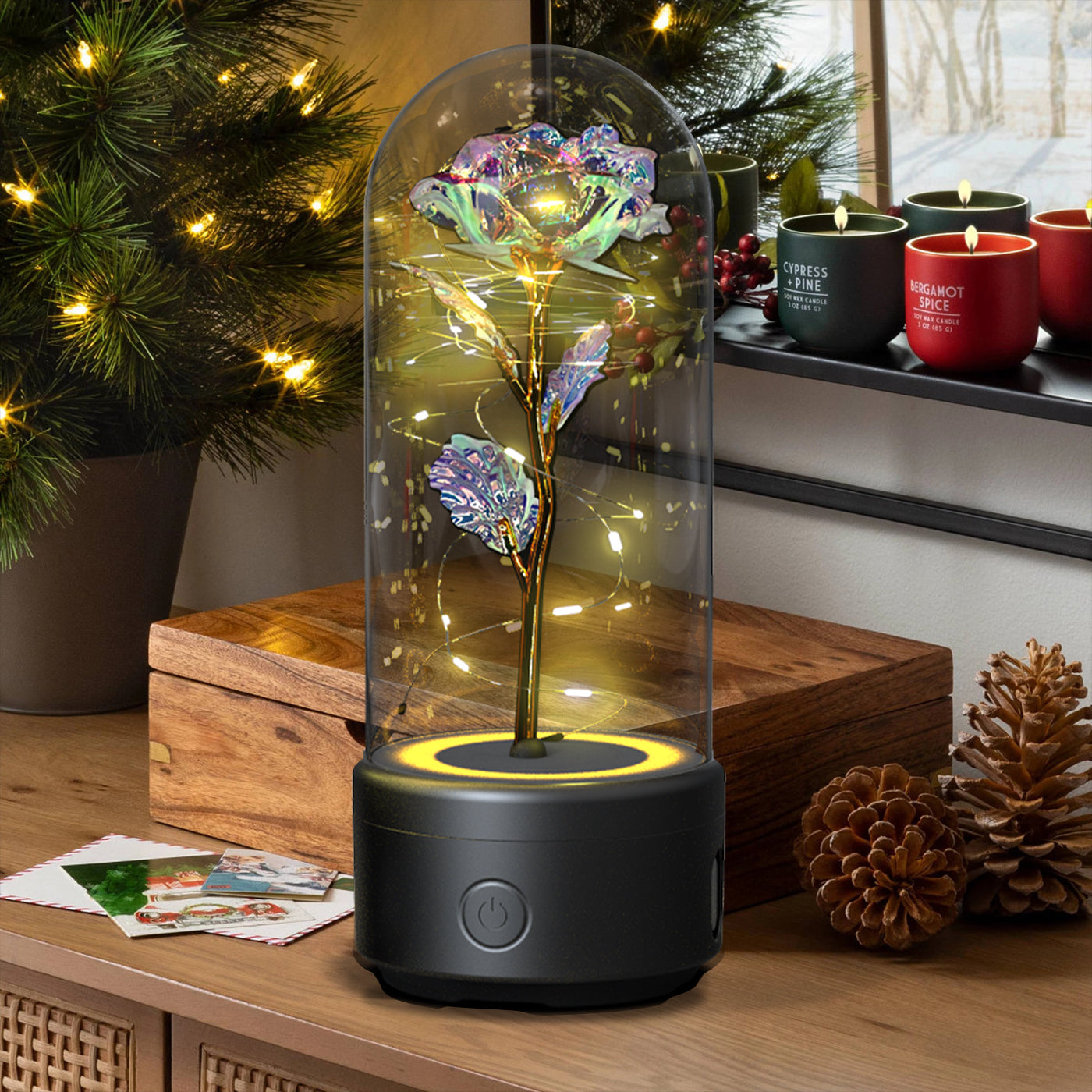 Creative 2 In 1 rose flowers LED light & bluetooth-compatible speaker