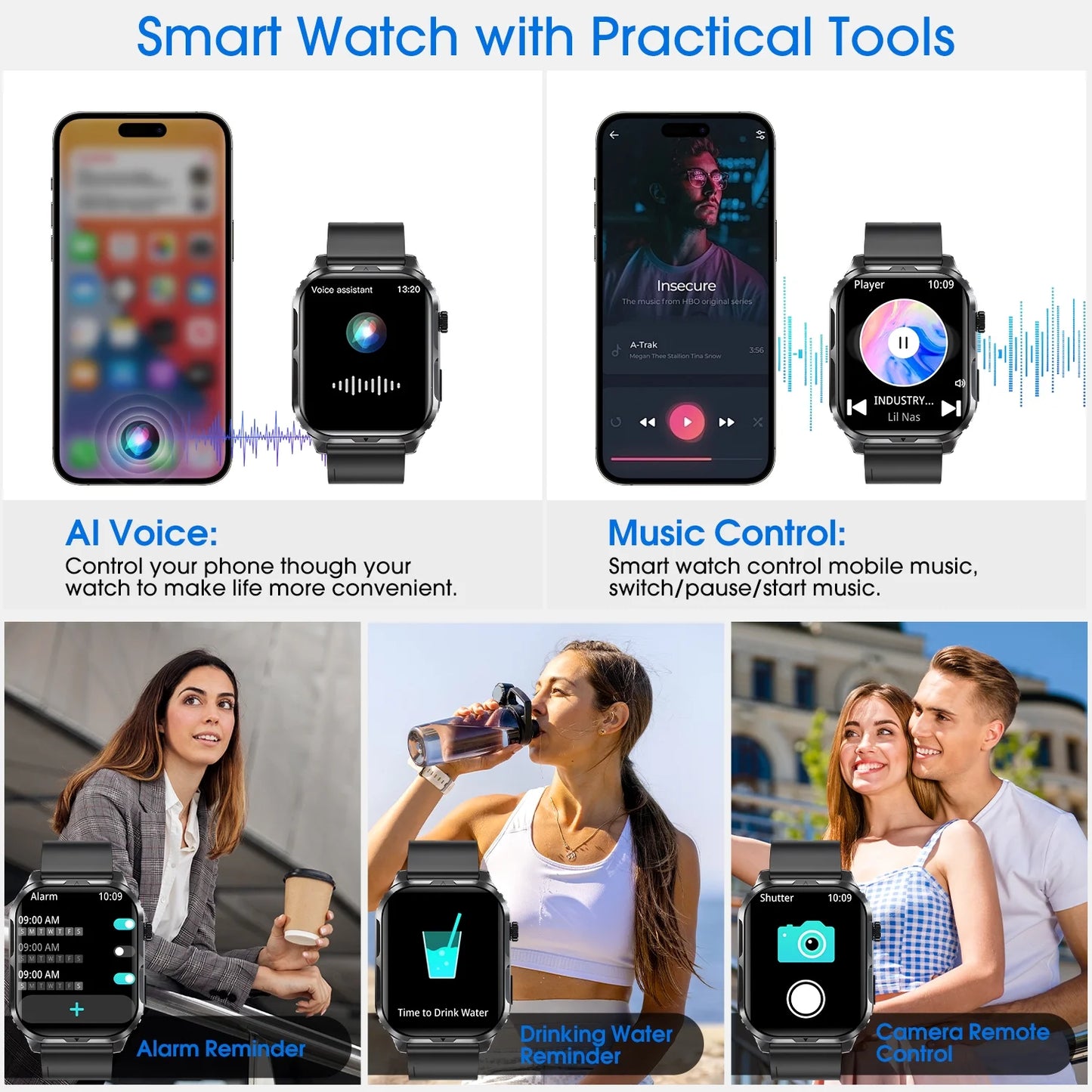 H5 IP68 Waterproof Smartwatch for Women Men , Smart Watch with Bluetooth Call