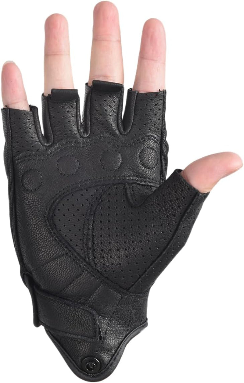 Fingerless Leather Gloves for Men Black Breathable Leather