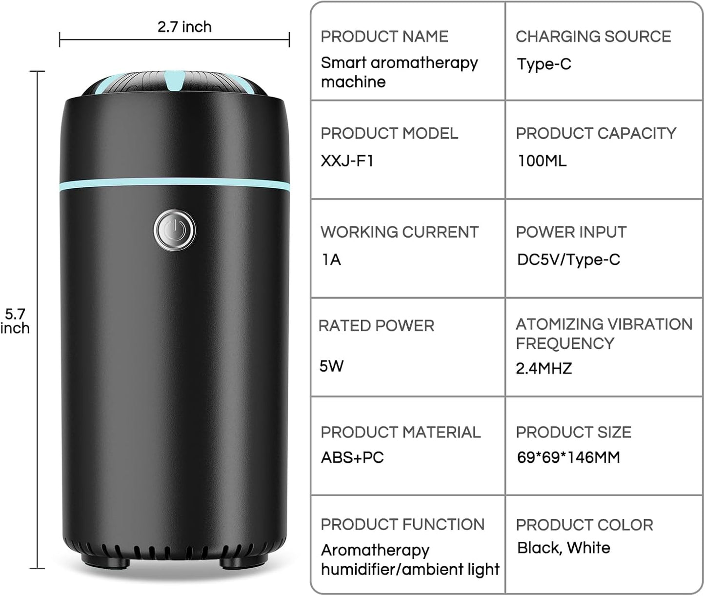 Car Humidifier Diffuser - Smart Cool Mist Air Freshener for Essential Oils 