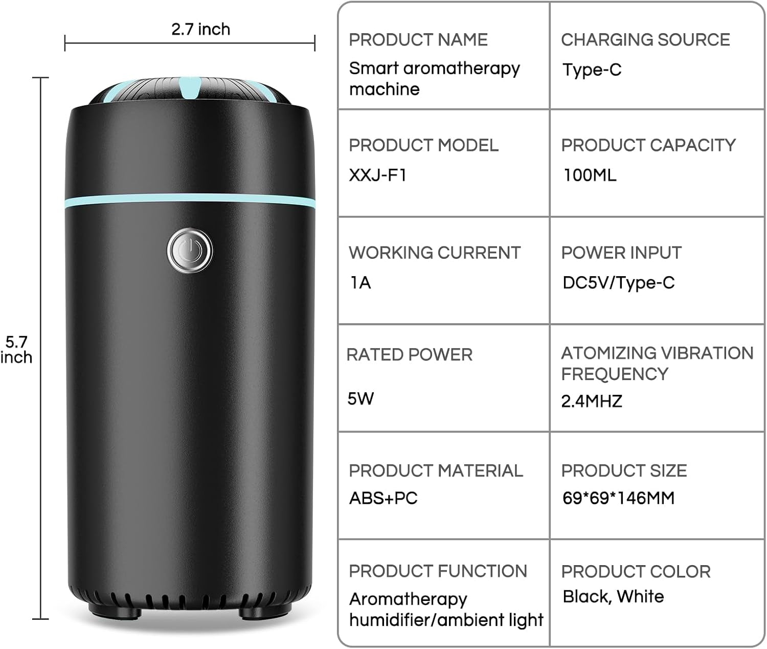 Car Humidifier Diffuser - Smart Cool Mist Air Freshener for Essential Oils 