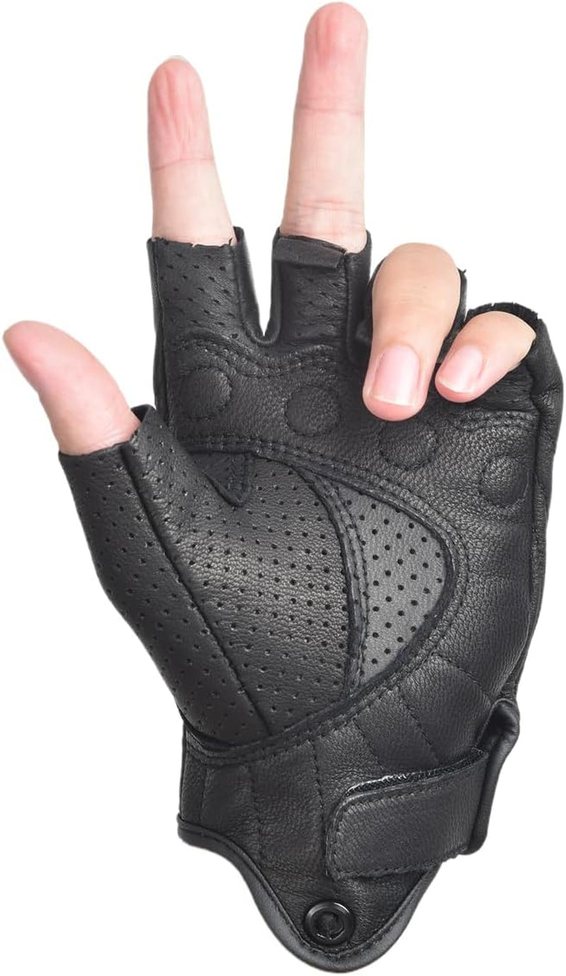 Fingerless Leather Gloves for Men Black Breathable Leather