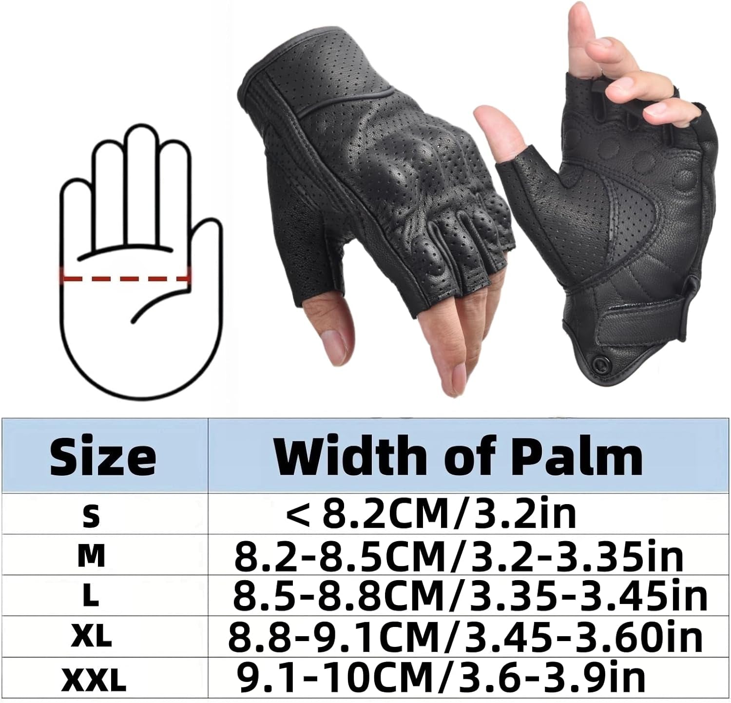 Fingerless Leather Gloves for Men Black Breathable Leather