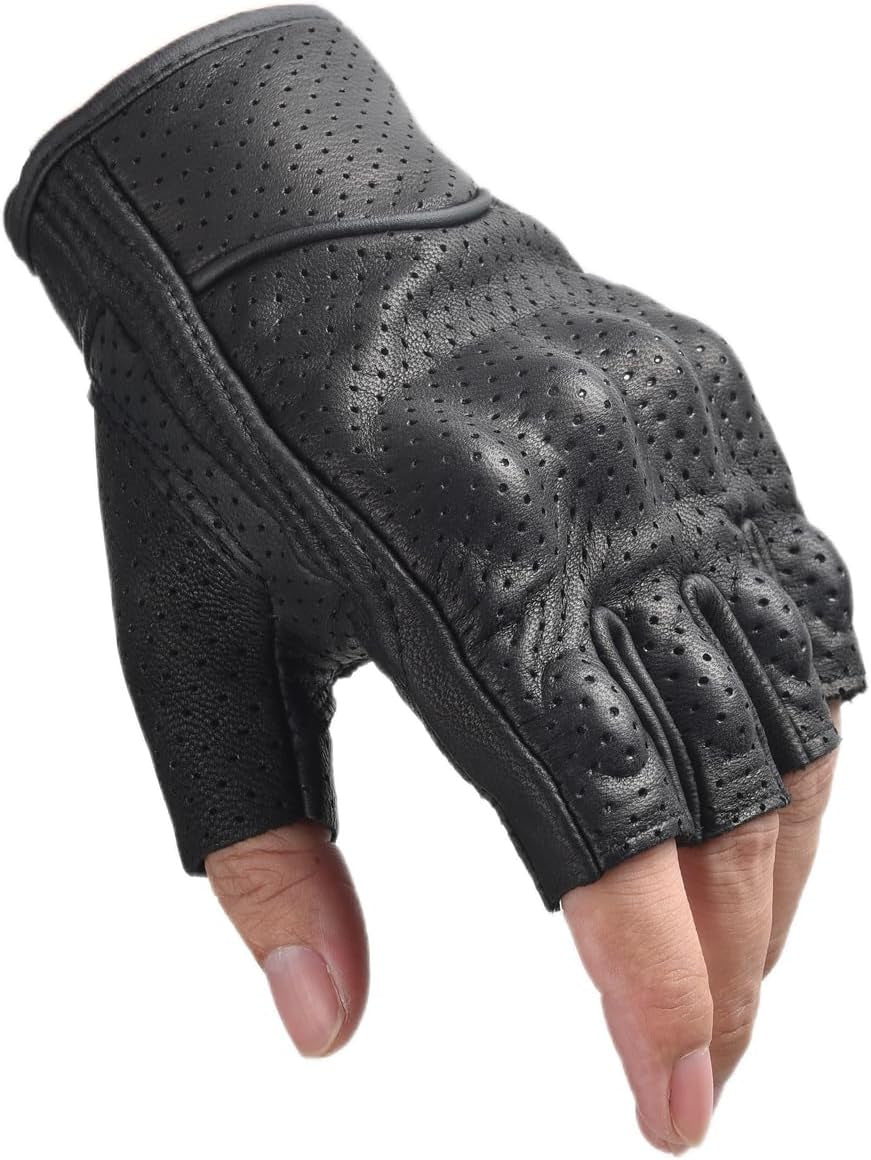 Fingerless Leather Gloves for Men Black Breathable Leather