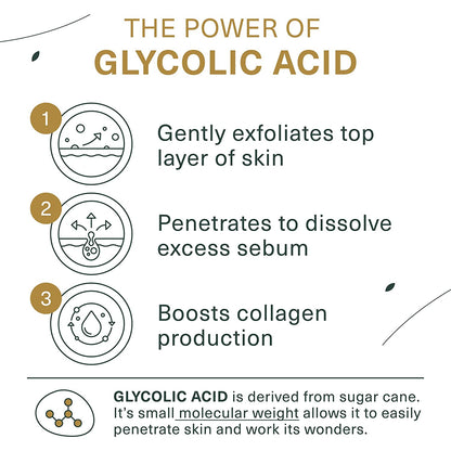 Glycolic Acid Face Wash - Facial Cleanser and Scrub - 10% Glycolic Acid, AHA - Salicylic Cleanser - 6 Fl. Oz