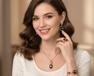 Black Enamel Logo Jewelry Set