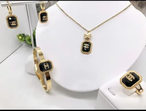 Black Enamel Logo Jewelry Set