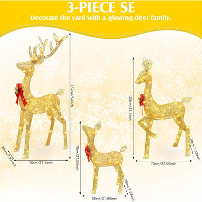 Golden Christmas Reindeer Set - 3-Piece Holiday Decoration