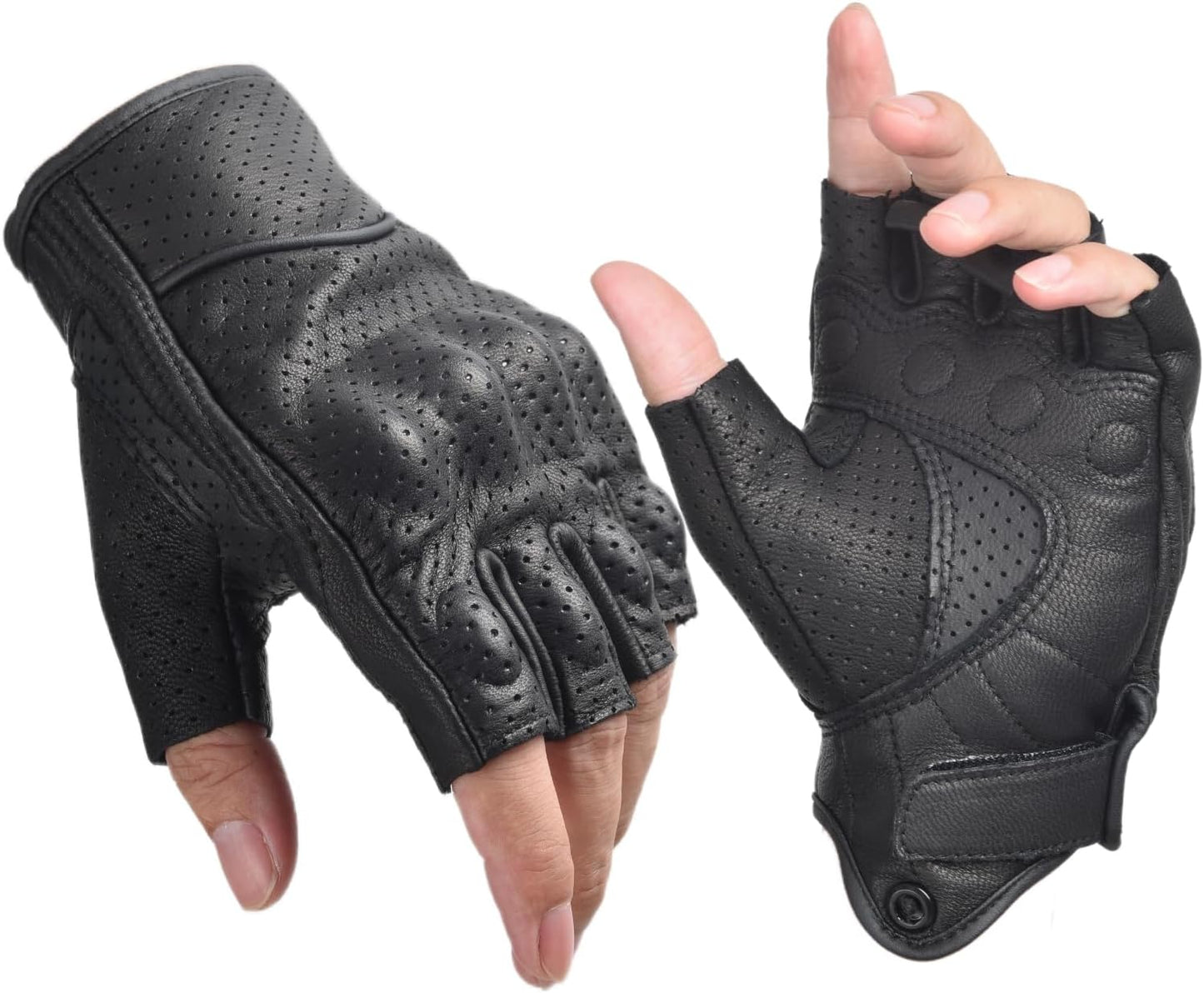 Fingerless Leather Gloves for Men Black Breathable Leather