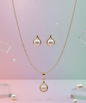 Pearl Drop Gold Pendant Set